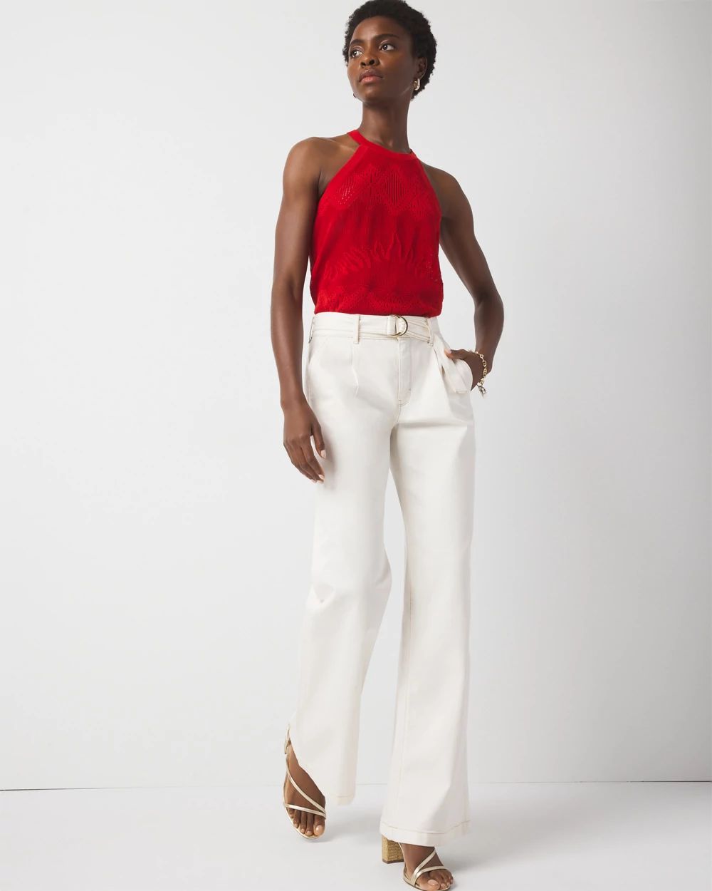 ★E.B.M★ Belted Cotton Wide Pants EMP5WPT010 WHBM_Belted Wide Leg